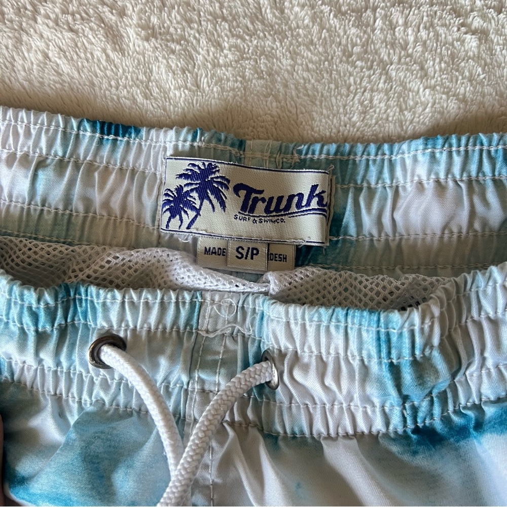Blue and White Watercolor Swim Shorts